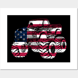 Monster Truck wrapped in American Flag Posters and Art